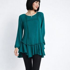 Maurices green lace gauze tunic fairycore whimsical boho peasant cottagecore med